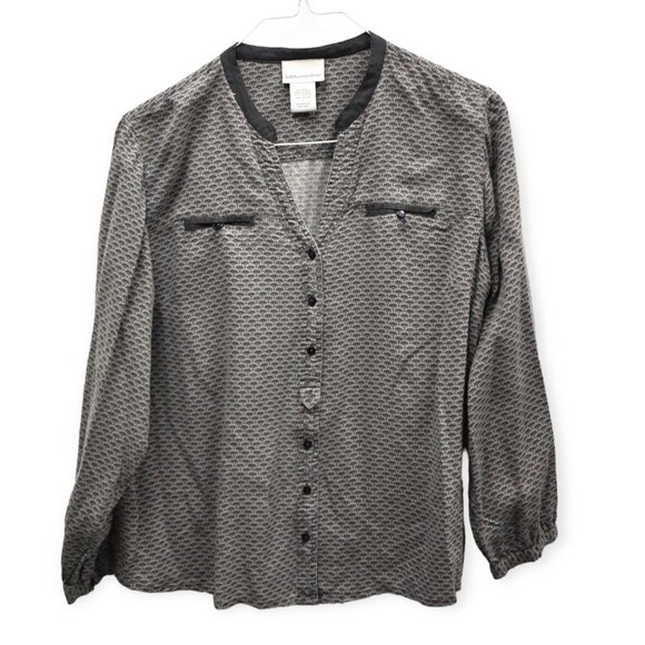 Soft Surroundings Blouse L Womens Printed Button Down V Neck Rayon Long Sleeve - Picture 1 of 12